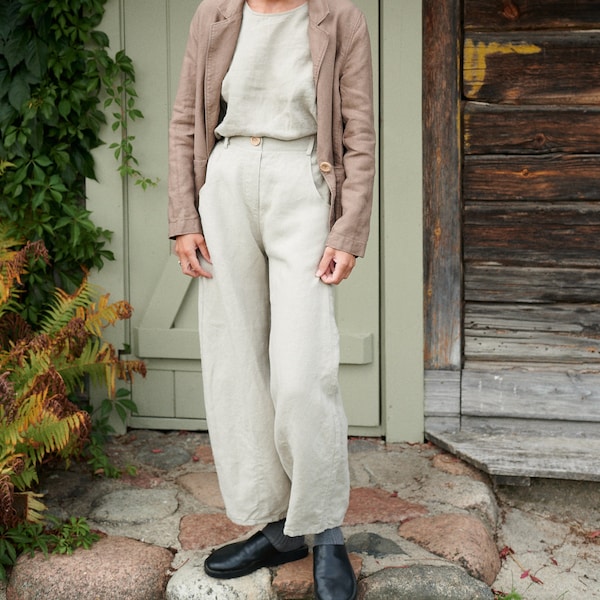 Frankie heavy natural grey trousers - Heavy linen pants - Linen trousers - Linen barrel pants - Washed heavy linen pants