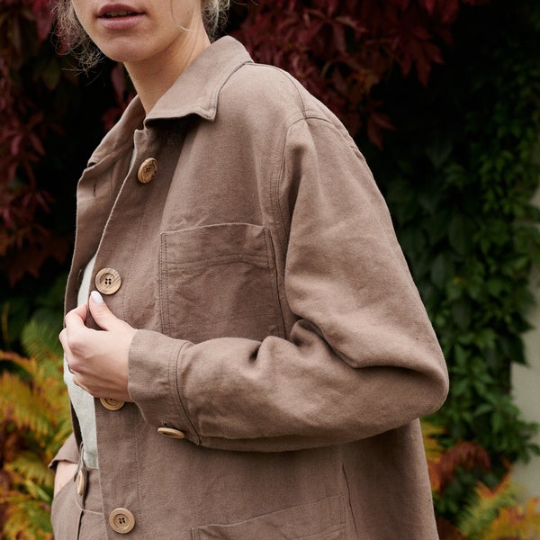 Bereit zum Versand - Bill schwere Kakaojacke - Allzweckjacke - Arbeitsjacke - Arbeitskleidung Gebrauchsjacke - Schwere Leinenjacke - Leinenmantel