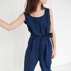 Evelyn navy blue jumpsuit - Linen jumpsuit - Linen overalls - Loose linen Jumpsuit - Linen women romper - Linen clothes