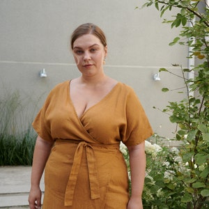 Mimosa camel dress - Wrap linen dress - Maternity linen dress - Oversized linen dress - Summer dress - Linen dress