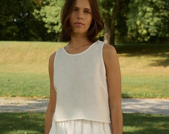 Klaar voor verzending - Sadie melkwitte linnen top - basic linnen tanktop - zomerlinnen blouse - zachte linnen kleding - klassieke linnen top voor dames