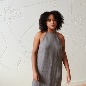Mira platinum grey dress - Spaghetti strap linen dress- Linen dress - Long linen dress