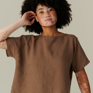 Iris cacao linen top - Oversized linen top - Linen blouse - Basic linen top -  Minimal linen blouse - Linen top