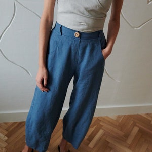 Frankie stellar blue trousers - Barrel trousers - Linen trousers - Loose linen pants - Linen pants