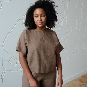 Mona cacao top - Linen top - Oversized linen top - Linen blouse - Basic linen top -  Minimal linen blouse