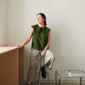 Martha forest green blouse - Linen top - Linen blouse - Basic linen top