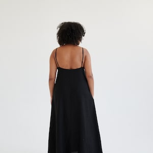 Kristi black dress - Spaghetti strap linen dress- Linen dress - Long linen dress