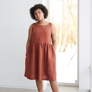 Dana Terracotta Kleid - Hängerkleid - Basic Leinenkleid - Lockeres Leinenkleid - Schlichtes Leinenkleid - Sommer Leinenkleid