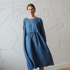Margo stellar blue linen dress - Linen dress - Fall linen dress - Long linen dress