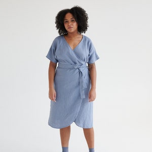 Mimosa sky blue dress - Wrap linen dress - Maternity linen dress - Oversized linen dress - Summer dress - Linen dress