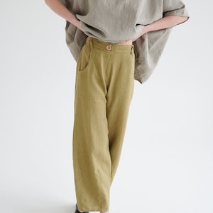 Frankie olive trousers - Barrel trousers - Linen trousers - Loose linen pants - Linen pants