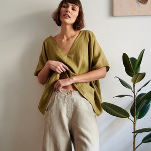 Frankie heavy natural grey trousers - Heavy linen pants - Linen trousers - Linen barrel pants - Washed heavy linen pants