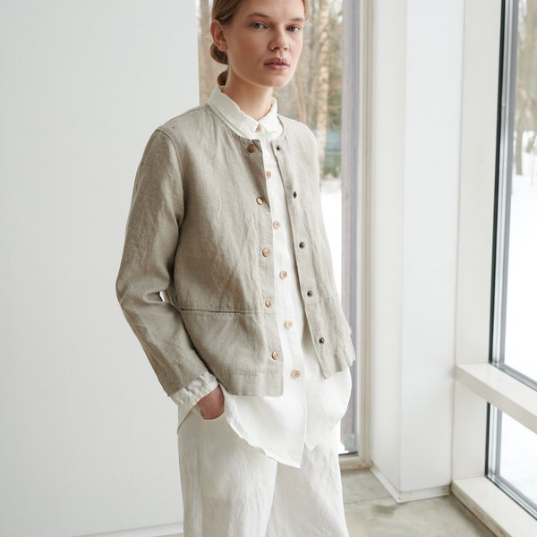 Francis natural grey jacket - Medium weight linen jacket - Linen jacket - Short linen jacket - Washed linen coat - Linen cardigan