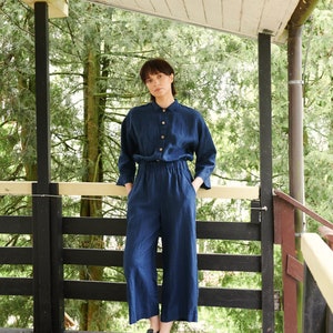 Work navy blue jumpsuit - Linen jumpsuit - Loose linen Jumpsuit - Linen overall - Linen women romper - Linen clothes - Work linen jumpsuit