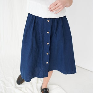 Jumanji navy blue skirt - Linen skirt - Linen skirt with buttons - Washed linen skirt - Soft linen skirt - Basic linen skirt