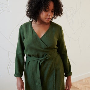 Rosemary forest green dress - Wrap dress - Linen dress - Summer dress - Loose linen dress - Soft linen dress