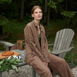 Vika cacao shirt - Washed linen shirt - Linen shirt - Drop shoulder shirt - Oversized linen shirt