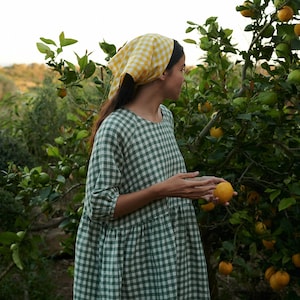 Beth Green Gingham dress - Gingham Linen Dress - Summer linen dress