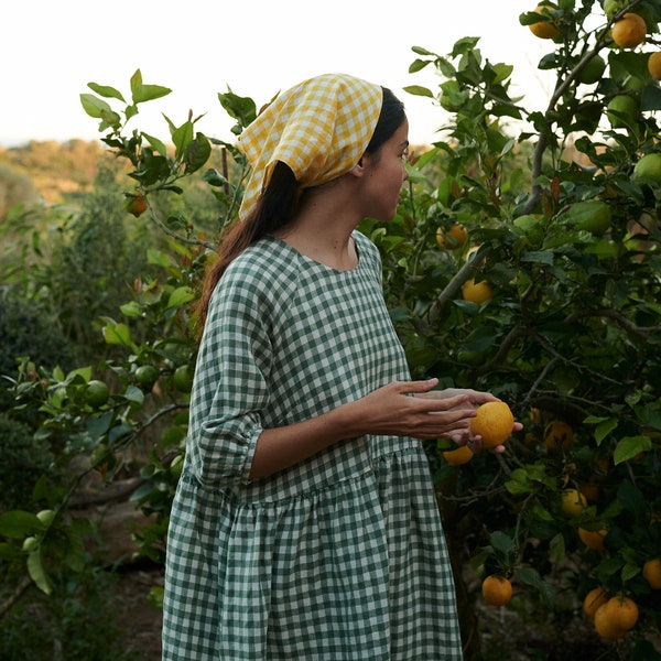 Gingham Detail Washed Dress - Green main image 0