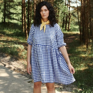 Vestido Beth Blue Gingham - Vestido de lino Gingham - Vestido de lino de verano