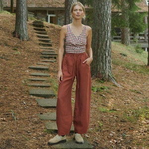 Zoya terracotta trousers - Barrel trousers - Linen trousers - Loose linen pants - Linen pants