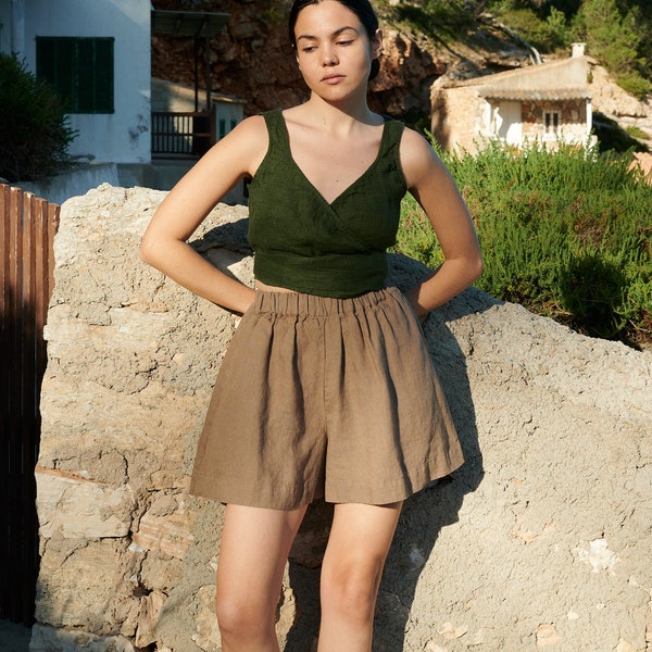 Kim cacao linen shorts - Wide linen shorts - Summer linen shorts - Beach linen