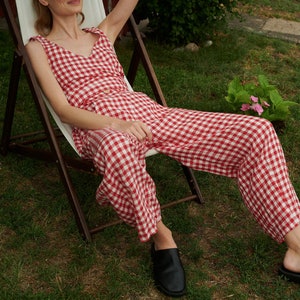 Frankie red gingham linen trousers Linen pants Linen Trousers Gingham Linen Trousers image 1