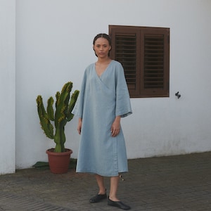 Junko sea green linen dress - Wrap linen dress - Maternity linen dress - Oversized linen dress - Summer dress - Linen dress