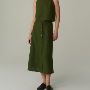 Maricela forest green linen skirt Long linen skirt Linen snap button skirt Button skirt Summer skirt Linen skirt Long skirt image 1