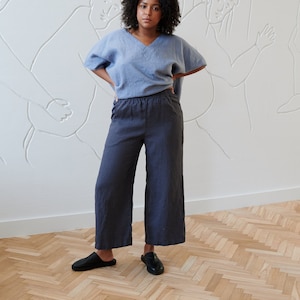 Pantalon gris graphite océan - Pantalon en lin - Pantalon en lin - Jupe-culotte en lin - Pantalon en lin lavé - Pantalon large en lin