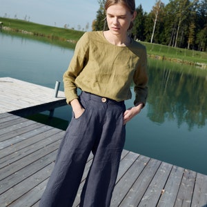 Frankie graphite grey trousers - Barrel trousers - Linen trousers - Loose linen pants - Linen pants