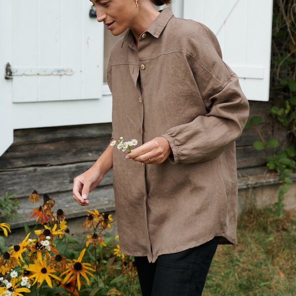 Lyn cacao shirt - Oversized linen shirt - White linen shirt - Women linen shirt - Loose linen shirt