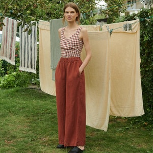Brenna terracotta linen trousers - Long linen pants - Wide summer linen trousers - Linen culottes