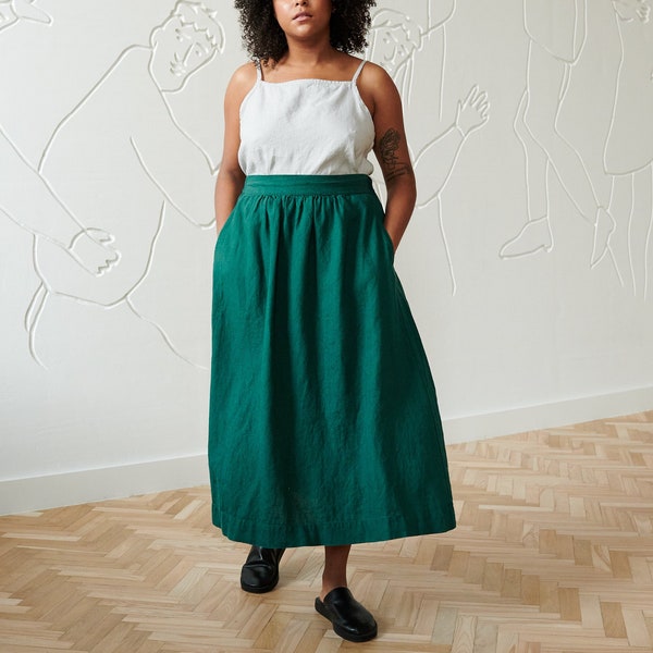 Lina emerald green skirt - Maxi linen skirt - Linen skirt - A line linen skirt - Long linen skirt