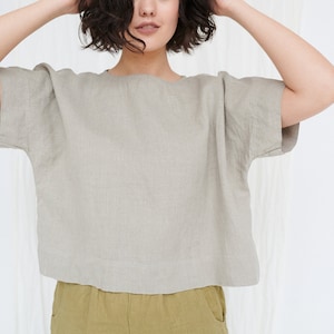 Mona natural grey top - Linen top - Oversized linen top - Linen blouse - Basic linen top - Minimal linen blouse