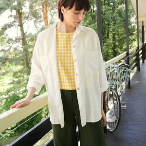 Kay milky white shirt - Linen shirt - Drop shoulder shirt - Oversized linen shirt - Washed linen clothes