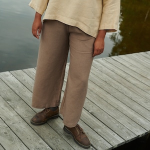 Ocean heavy cacao trousers - Heavy linen pants - Linen trousers - Linen culottes - Washed heavy linen pants