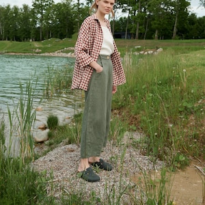 Frankie pine green trousers - Barrel trousers - Linen trousers - Loose linen pants - Linen pants