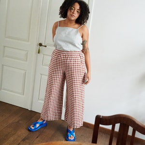 Ocean Terracotta Gingham Trousers - Linen pants - Linen Trousers - Gingham Linen Trousers