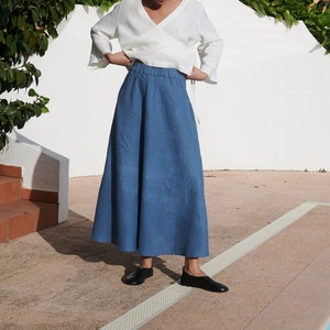 Lily stellar blue linen skirt Maxi skirt Simple linen skirt Soft linen skirt Linen skirt A-line skirt image 1