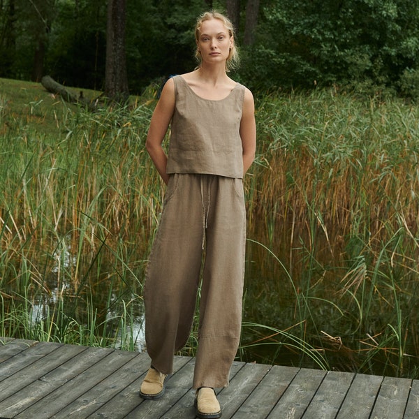 Zoya cacao trousers - Barrel trousers - Linen trousers - Loose linen pants - Linen pants