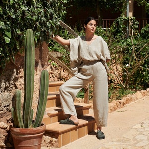 Frankie natural grey waffle linen trousers - Barrel linen trousers - Washed linen trousers - Soft linen linen trousers - Linen clothes