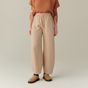 Zoya beige linen trousers - Barrel trousers - Linen trousers - Loose linen pants - Linen pants