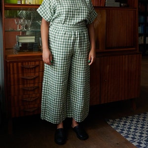 Ocean Green Gingham Trousers - Linen pants - Linen Trousers - Gingham Linen Trousers