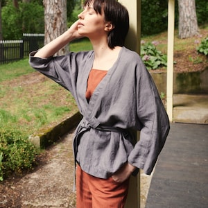 Rene platinum grey jacket - Medium weight linen jacket - Linen coat - Washed linen coat - Linen cardigan