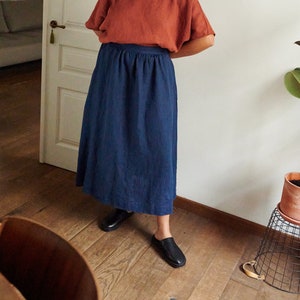 Lina navy blue skirt - Maxi linen skirt - Linen skirt - A line linen skirt - Long linen skirt
