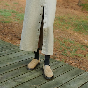 Heidi heavy natural grey skirt - Heavy linen skirt -Long linen skirt - Linen snap button skirt - Washed heavy linen skirt