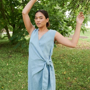 Zoe sea green dress - Black linen dress - Maternity dress - Wrap linen dress - Oversized linen dress - Summer dress - Linen dress