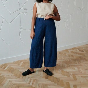 Frankie navy blue trousers - Barrel trousers - Linen trousers - Loose linen pants - Linen pants