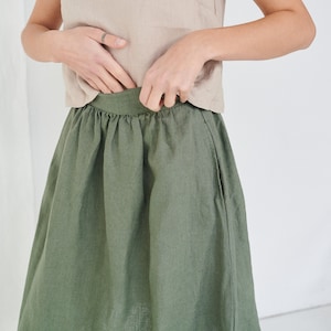 Laura pine green skirt - Midi linen skirt - Linen skirt - A line linen skirt - Summer linen skirt